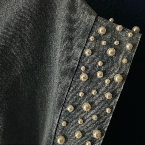 Free people- Bibi Denim Pearl Detail Mini Dress- Womens Size M #510-10 - Picture 8 of 14